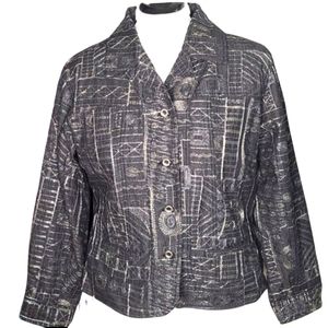 Chico's Gray Silver Embroidered Lightweight Blazer Jacket Size 2